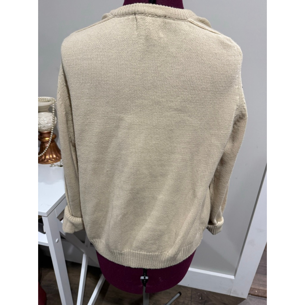 🌟SALE Vintage Cream Cardigan With Gold Embroidered and Pearl Design Small - Picture 3 of 4